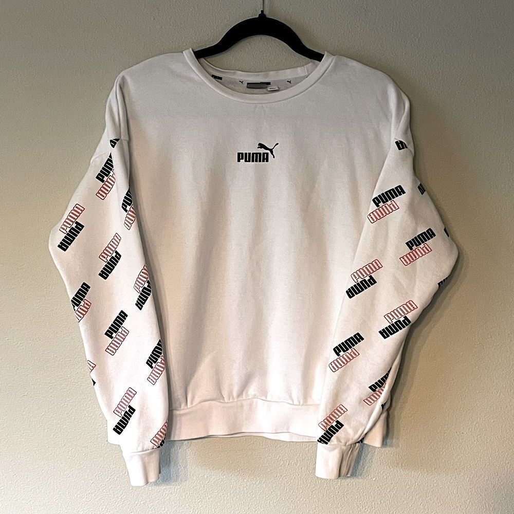NEW! Women’s, White/Pink/Black, Crewneck, Loose-Fit, Puma Sweatshirt. Size Small